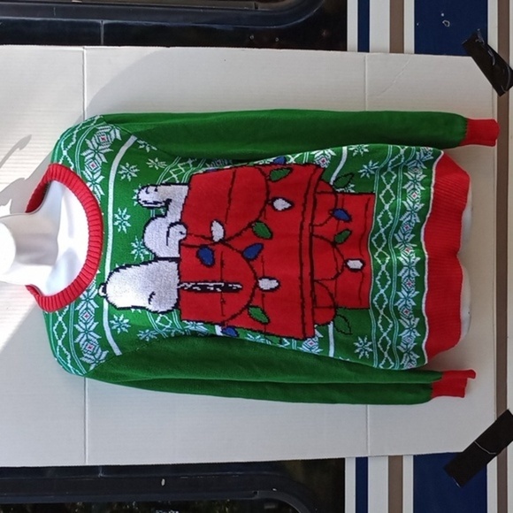 XL Green Retro Peanuts Snoopy Ugly Christmas Sweater - Picture 2 of 11